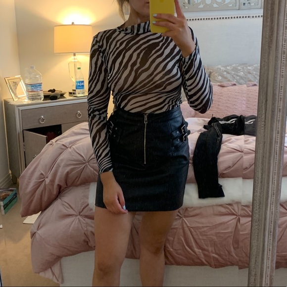 Topshop Dresses & Skirts - Black “leather” skirt with silver buckling